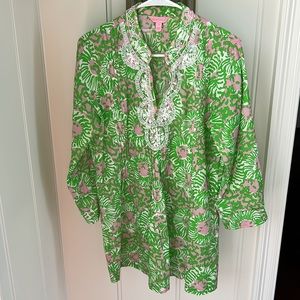 Lilly Pulitzer Size Medium Sarasota Pink and Green Tunic Beaded